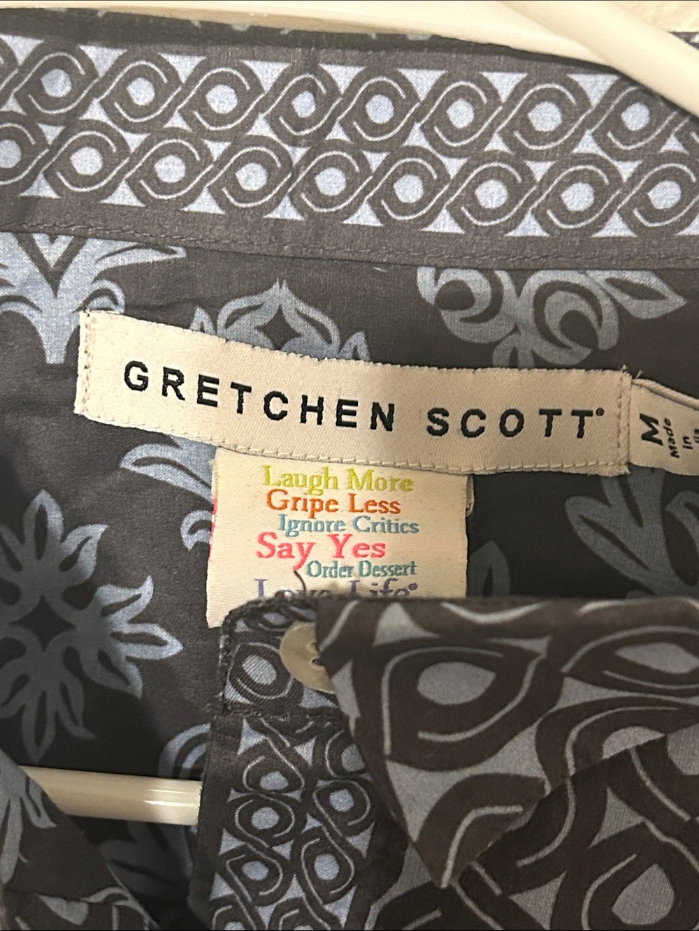 🧸GRETCHEN SCOTT blue & Grey Geometric Pullover Blouse size M GUC - Picture 4 of 9